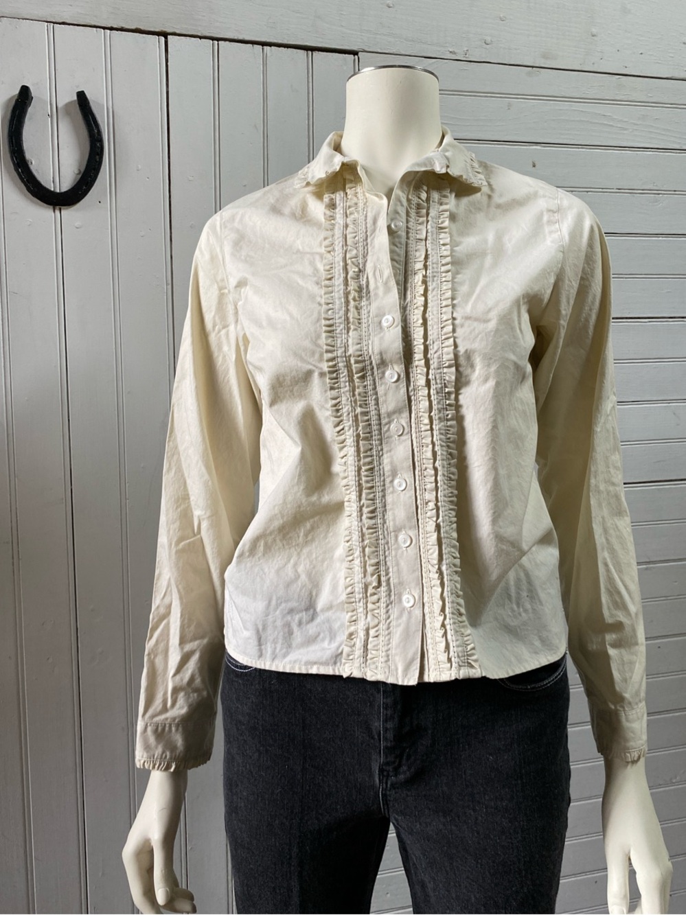 Vintage Ralph Lauren Cream Ruffle-Trim Button Down Shirt